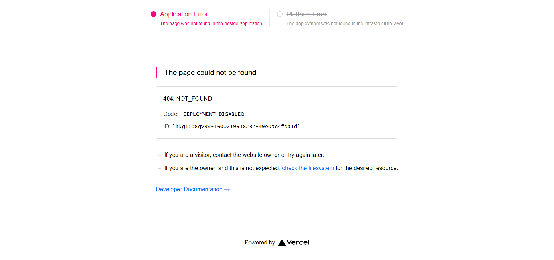 Vercel Application Error